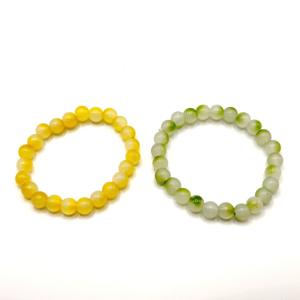 Beaded Stretch Bracelet Set OS Yellow Green Agate Style Jewelry Boho Yoga Zen